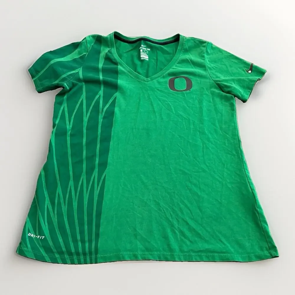 Nike Womens Green V Neck NCAA Oregon Ducks Short Sleeve T-Shirt Size M Medium